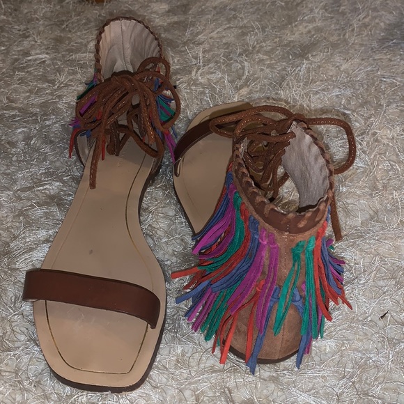 ZARA Fringed Flat Suede Leather Sandals Size 8 - Picture 6 of 9